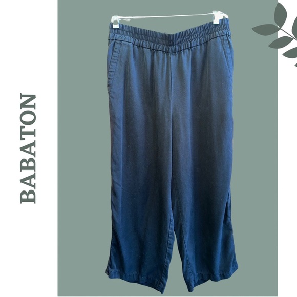 Babaton Aritzia Elastic Waist Pull On Pant Front Side Pockets Wode Leg Medium - Picture 1 of 5